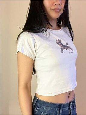 Realisation Par White Crop Tee with Playful Dog Graphic